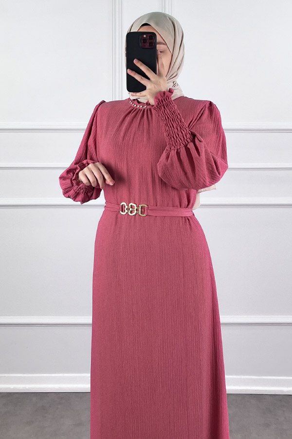 Taş Detaylı Gipeli Elbise - Pembe