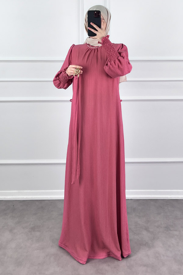 Taş Detaylı Gipeli Elbise - Pembe