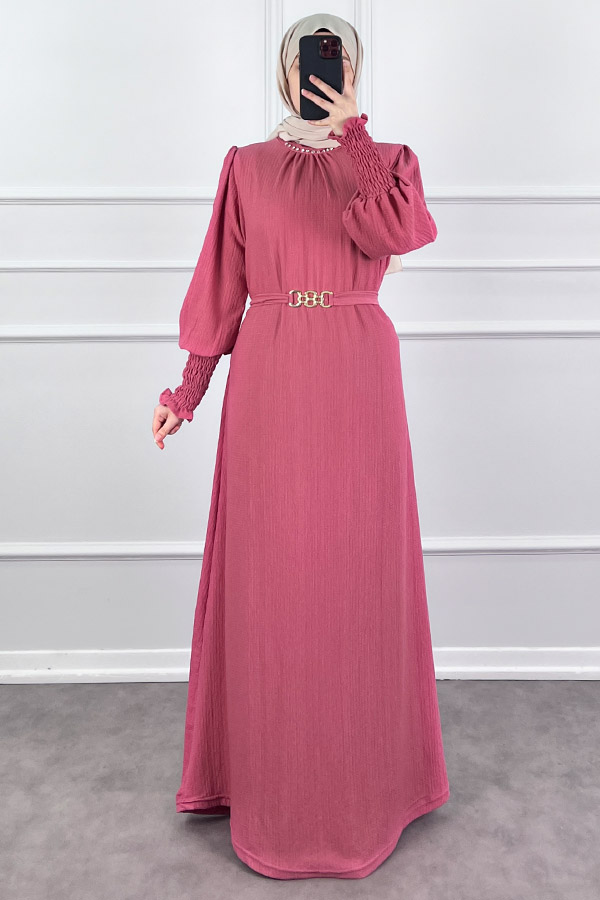 Taş Detaylı Gipeli Elbise - Pembe