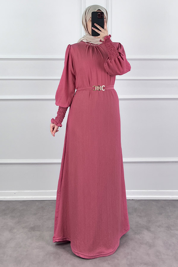 Taş Detaylı Gipeli Elbise - Pembe