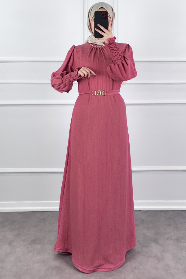 Taş Detaylı Gipeli Elbise - Pembe