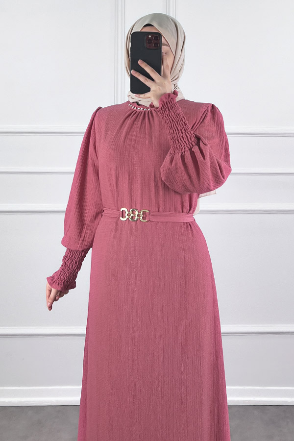 Taş Detaylı Gipeli Elbise - Pembe