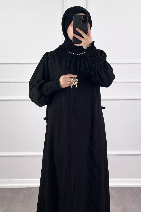 Taş Detaylı Gipeli Elbise - Siyah