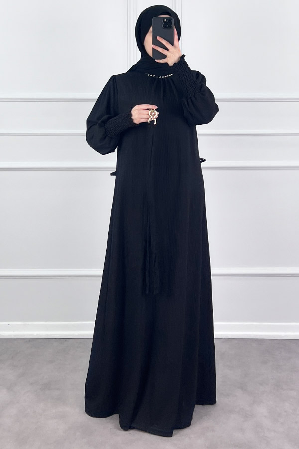 Taş Detaylı Gipeli Elbise - Siyah