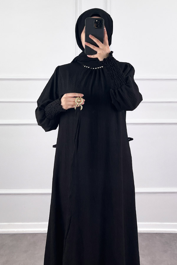 Taş Detaylı Gipeli Elbise - Siyah