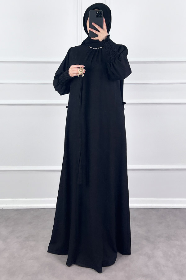 Taş Detaylı Gipeli Elbise - Siyah