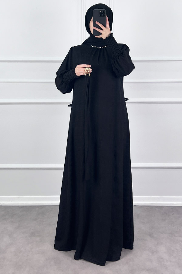 Taş Detaylı Gipeli Elbise - Siyah