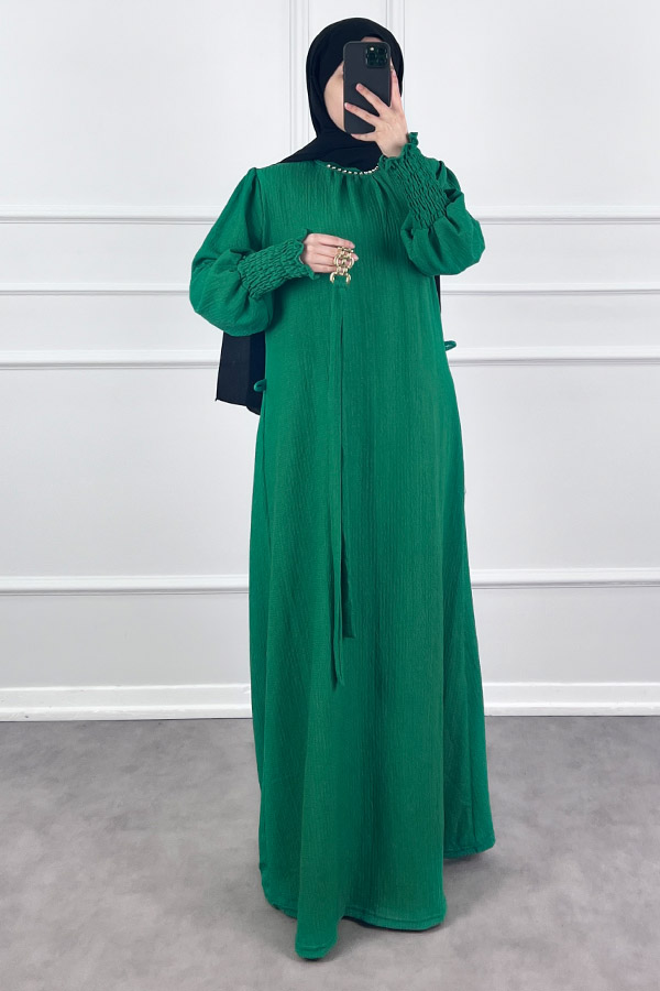 Taş Detaylı Gipeli Elbise - Yeşil