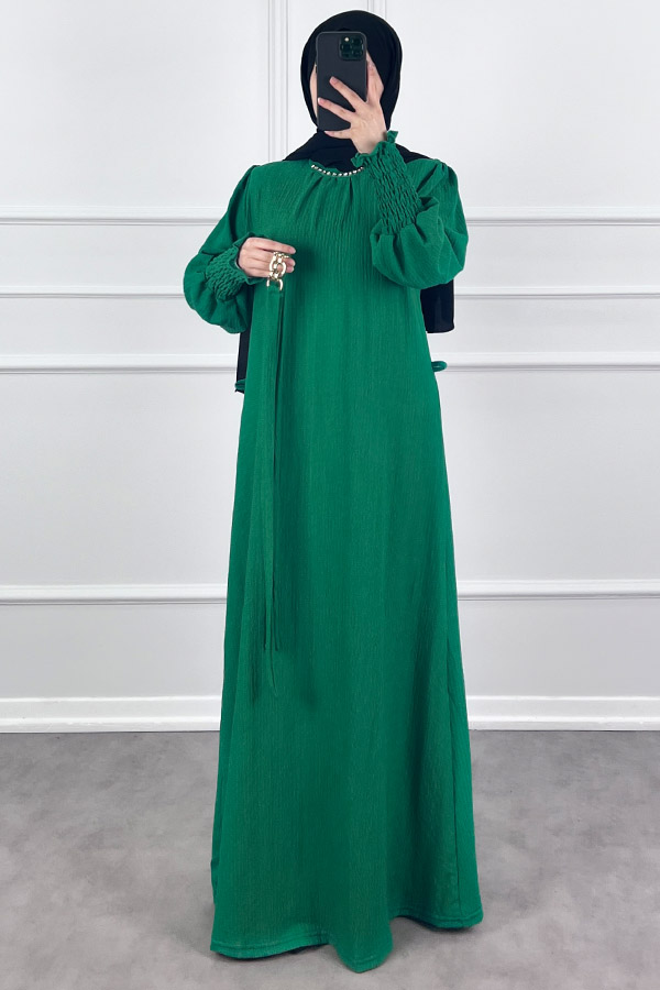 Taş Detaylı Gipeli Elbise - Yeşil