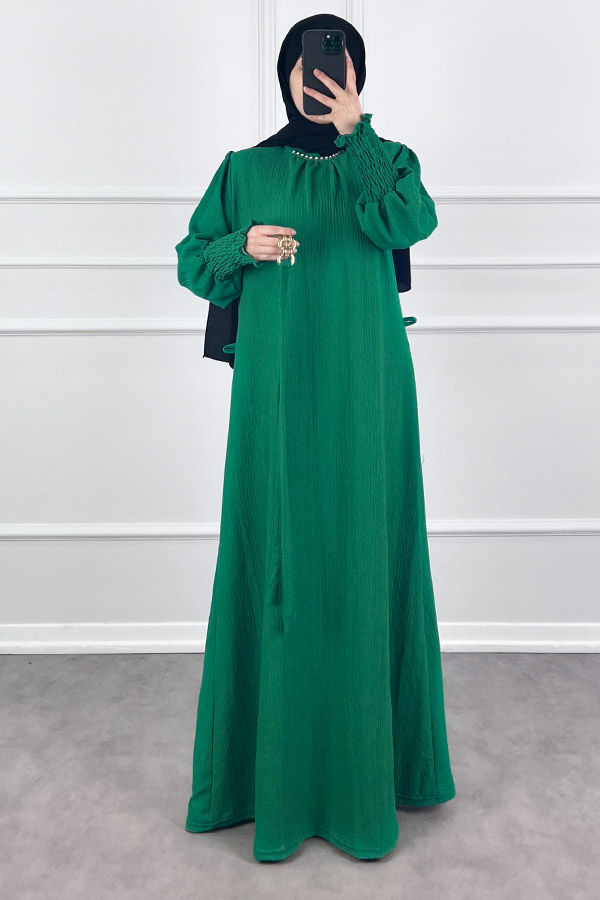 Taş Detaylı Gipeli Elbise - Yeşil