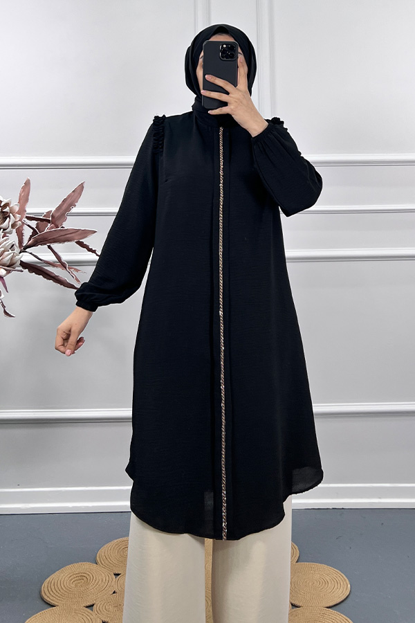 Taş Detaylı Tunik - Siyah