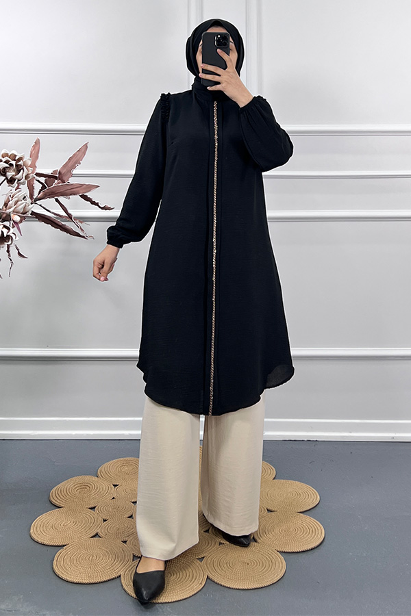 Taş Detaylı Tunik - Siyah