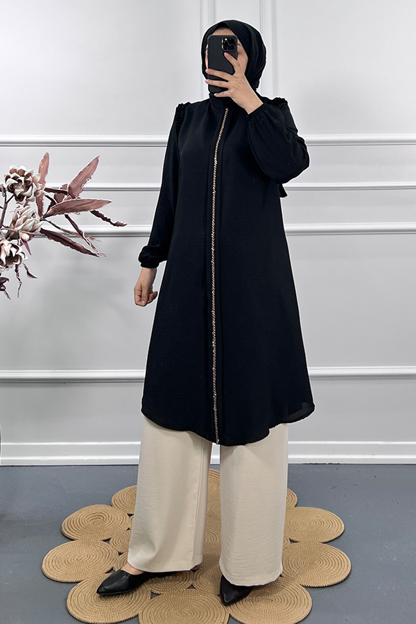 Taş Detaylı Tunik - Siyah