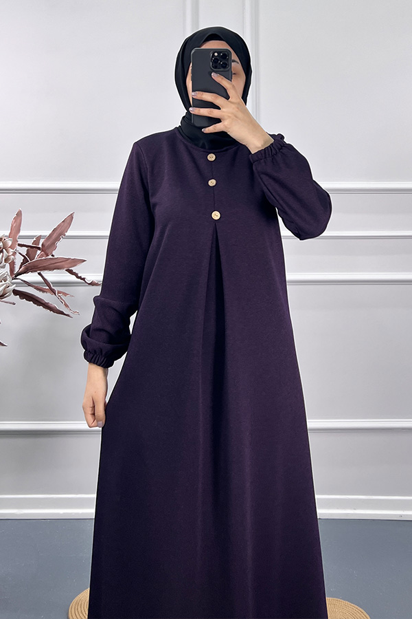 Üç Düğmeli Elbise - Mor