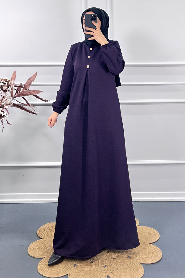 Üç Düğmeli Elbise - Mor