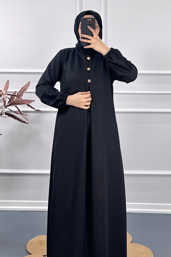 Üç Düğmeli Elbise - Siyah