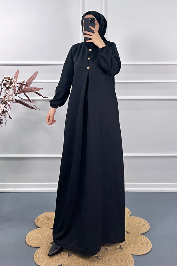 Üç Düğmeli Elbise - Siyah