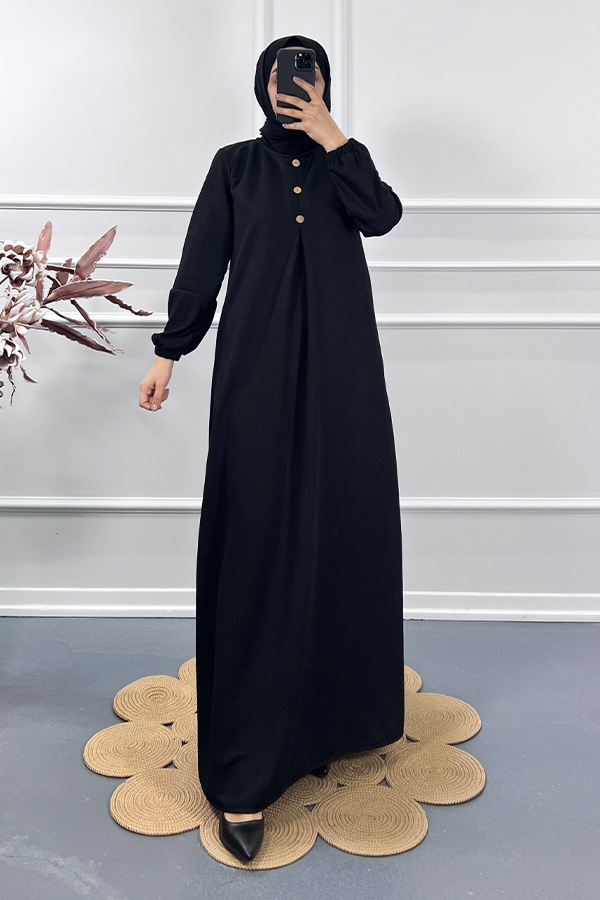 Üç Düğmeli Elbise - Siyah