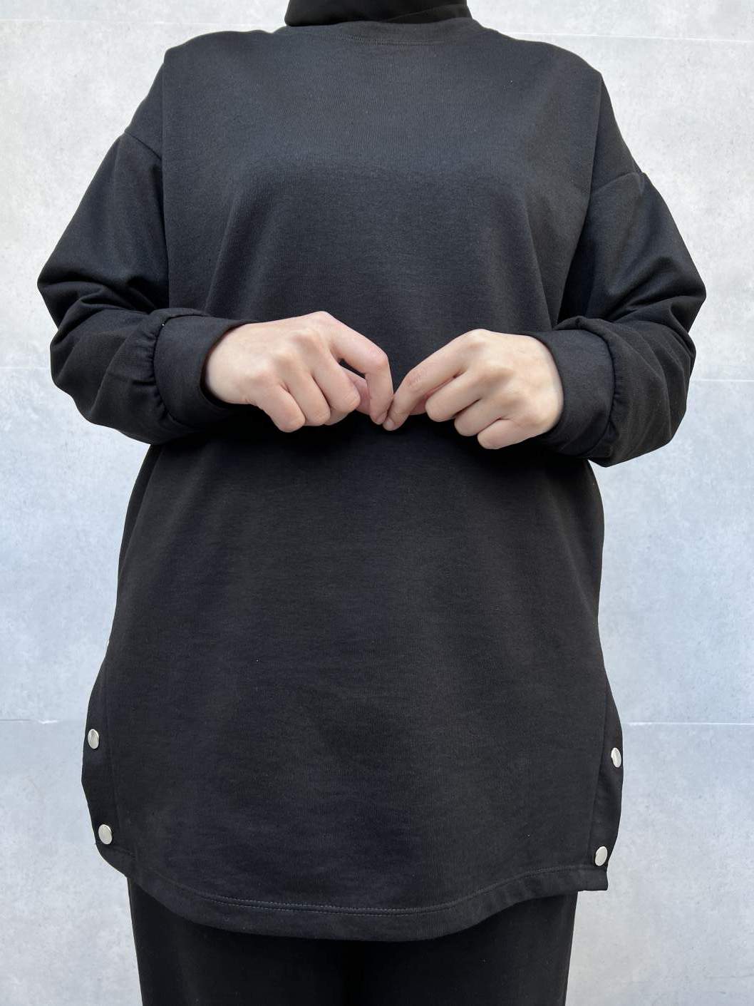 Üst ve Alt Çıtçıtlı İkili Takım - Siyah