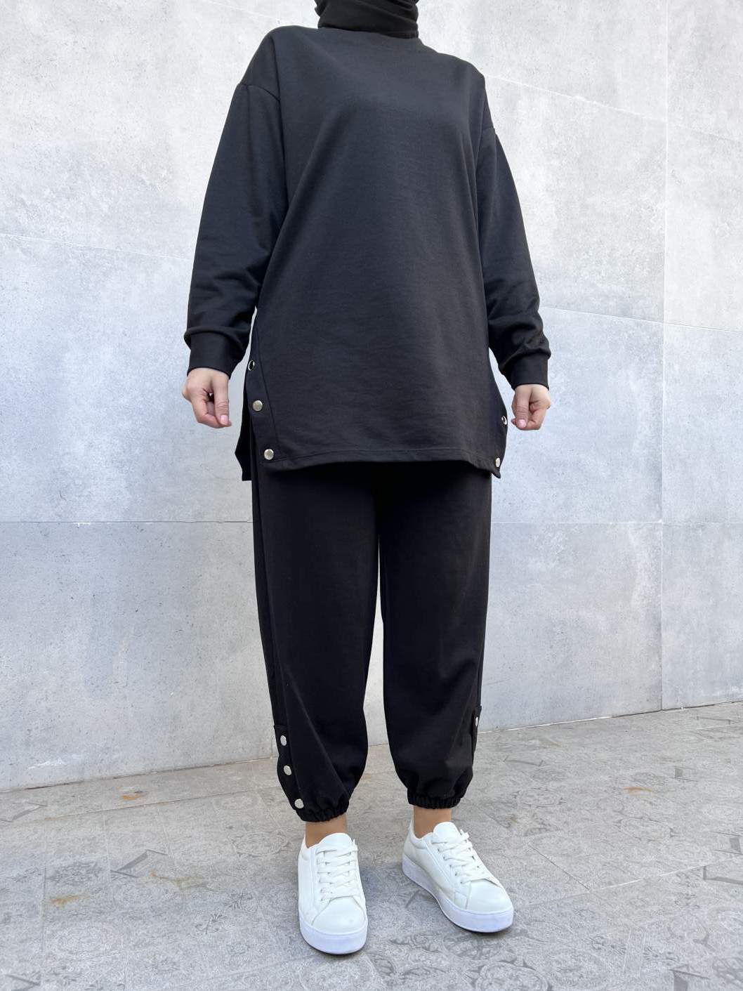 Üst ve Alt Çıtçıtlı İkili Takım - Siyah