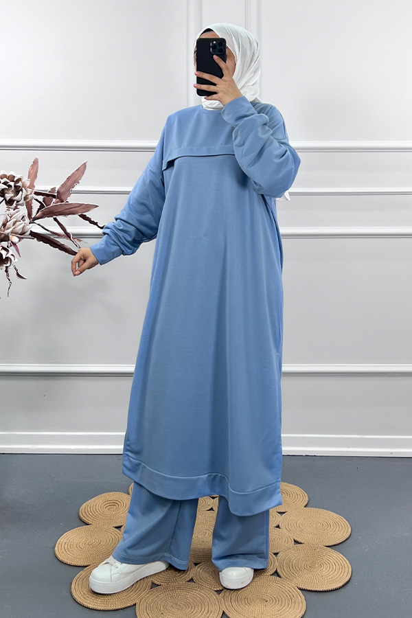 Uzun İki İplik Takım - Bebe Mavi