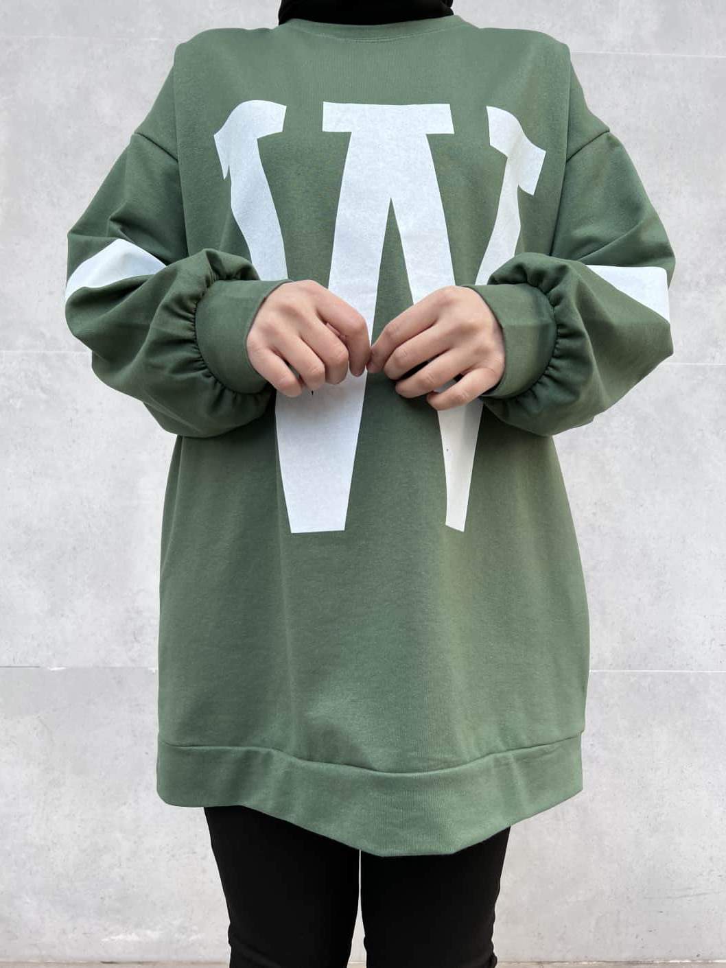 W Baskılı Sweatshirt - Yeşil