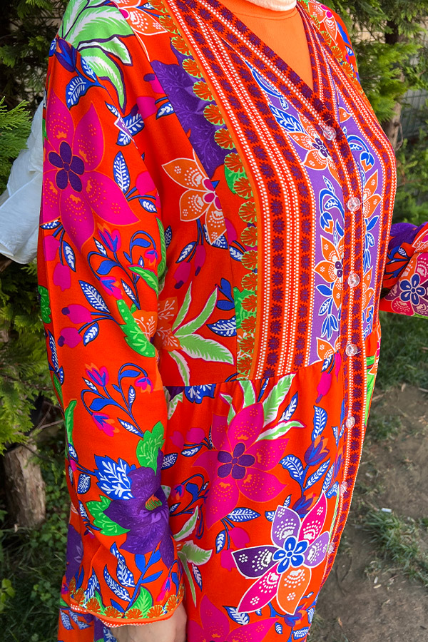 Yaka Detaylı Düğmeli Elbise - Turuncu