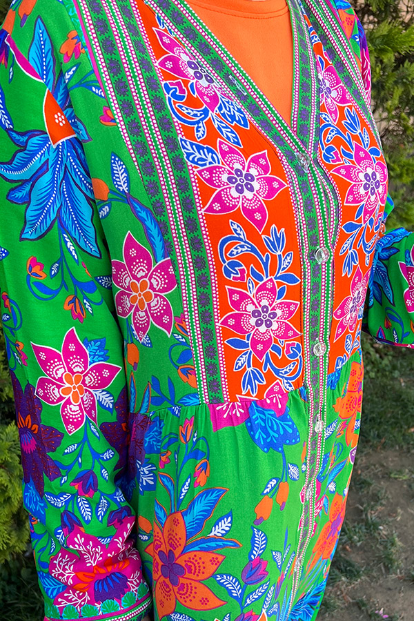 Yaka Detaylı Düğmeli Elbise - Yeşil