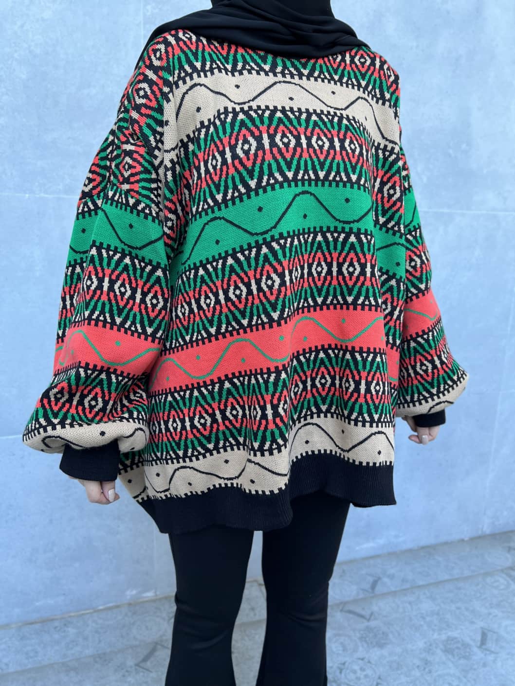 Yarasa Kol Etnik Desen Kazak - Yeşil