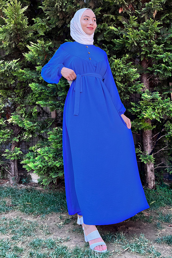 Yarım Düğmeli Elbise - Mavi