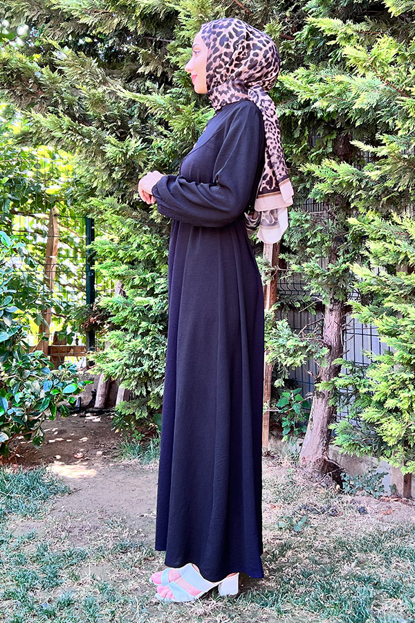 Yarım Düğmeli Elbise - Siyah