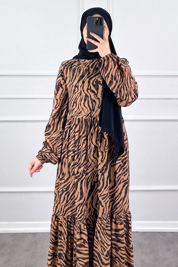 Zebra Desen Viskon Kumaş Elbise