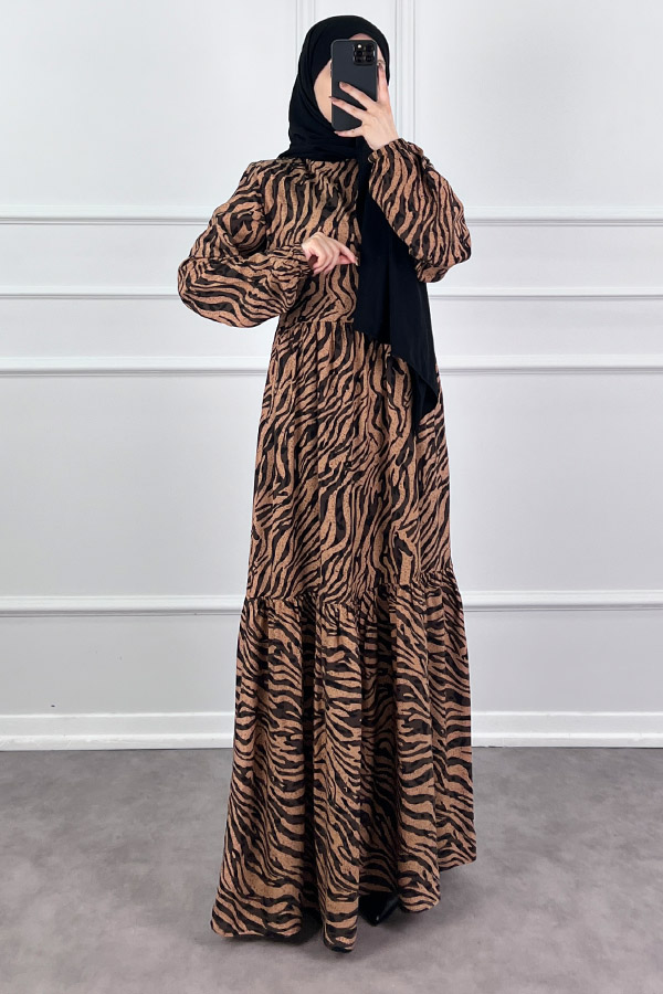 Zebra Desen Viskon Kumaş Elbise