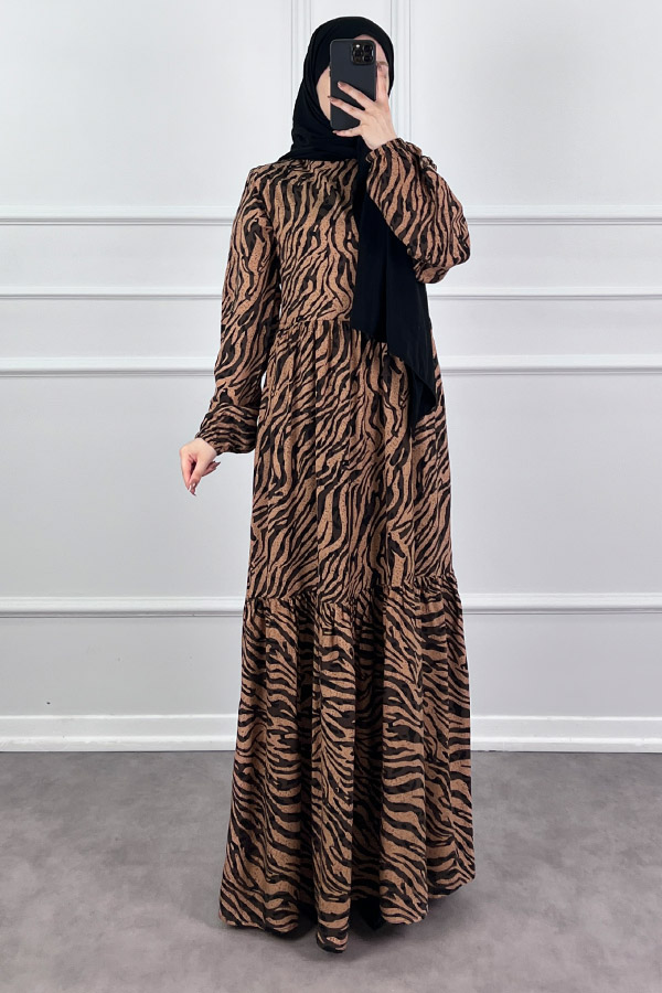 Zebra Desen Viskon Kumaş Elbise