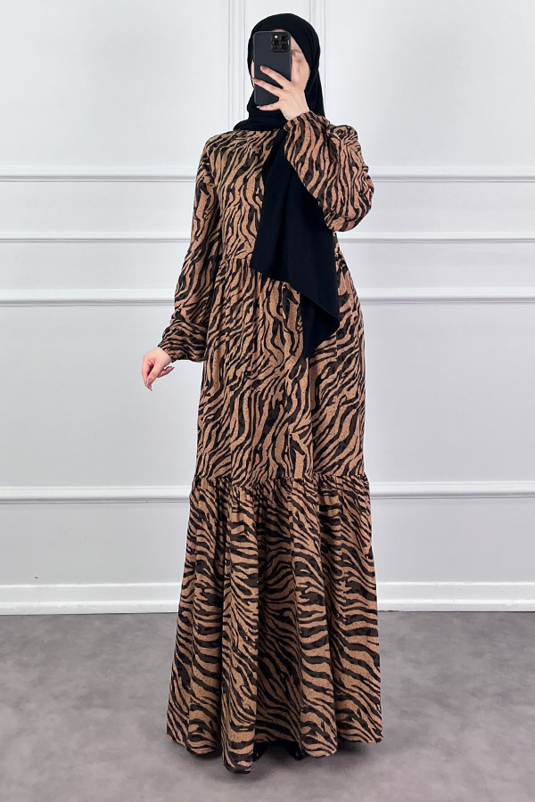 Zebra Desen Viskon Kumaş Elbise