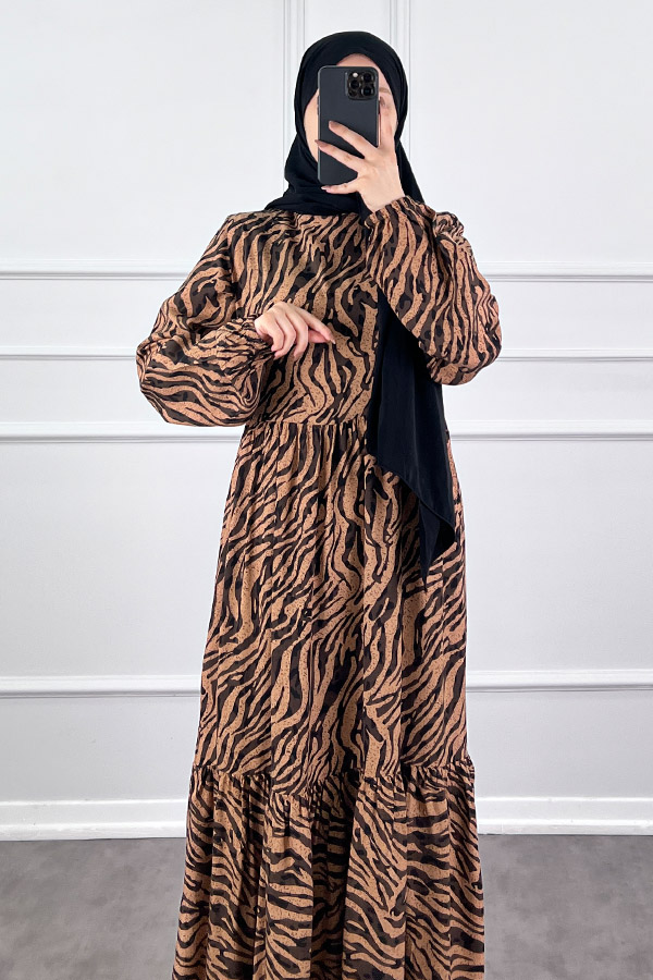 Zebra Desen Viskon Kumaş Elbise