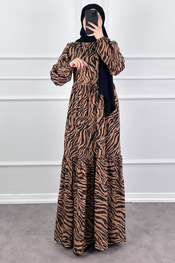 Zebra Desen Viskon Kumaş Elbise