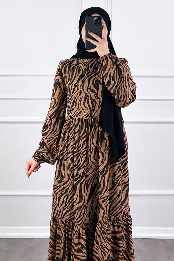 Zebra Desen Viskon Kumaş Elbise