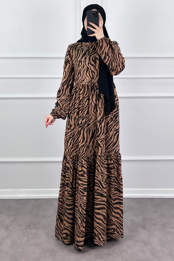 Zebra Desen Viskon Kumaş Elbise