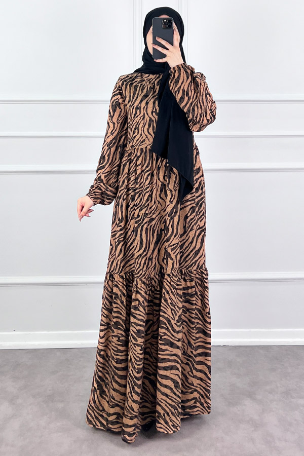 Zebra Desen Viskon Kumaş Elbise