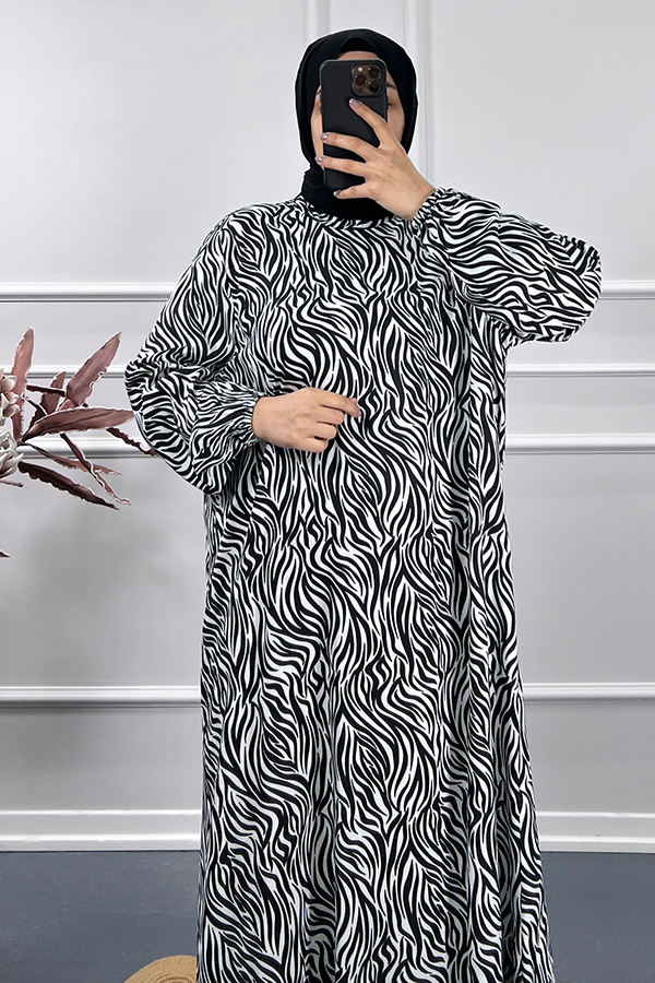 Zebra Desenli Elbise - Beyaz Zebra Desenli Elbise - Beyaz
