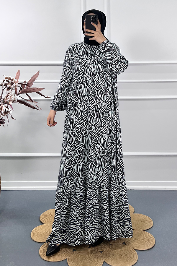 Zebra Desenli Elbise - Beyaz Zebra Desenli Elbise - Beyaz