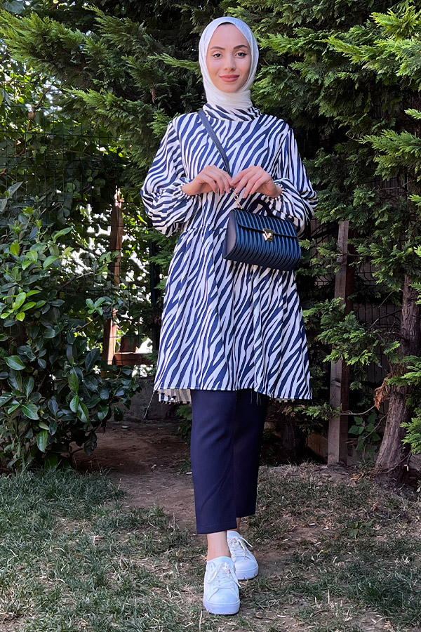 Zebra Desenli Tunik - Mavi