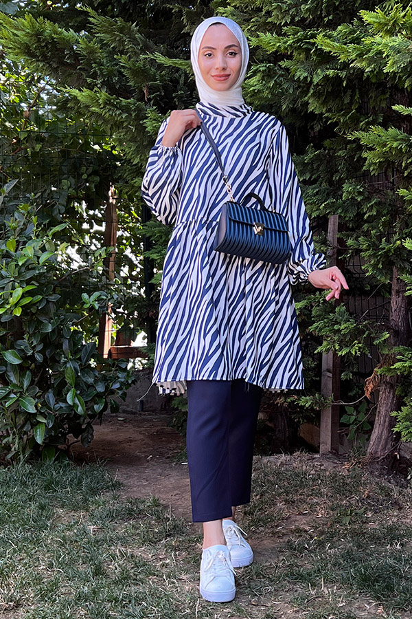 Zebra Desenli Tunik - Mavi
