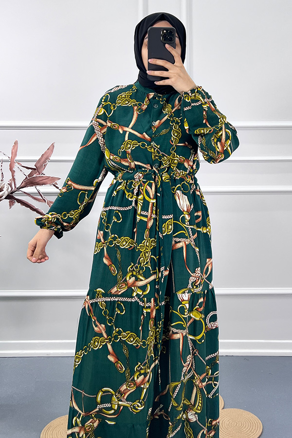 Zincir Desenli Elbise - Yeşil Zincir Desenli Elbise - Yeşil