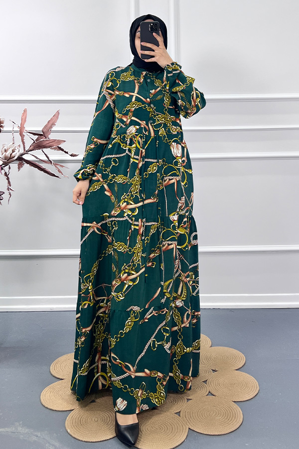 Zincir Desenli Elbise - Yeşil Zincir Desenli Elbise - Yeşil