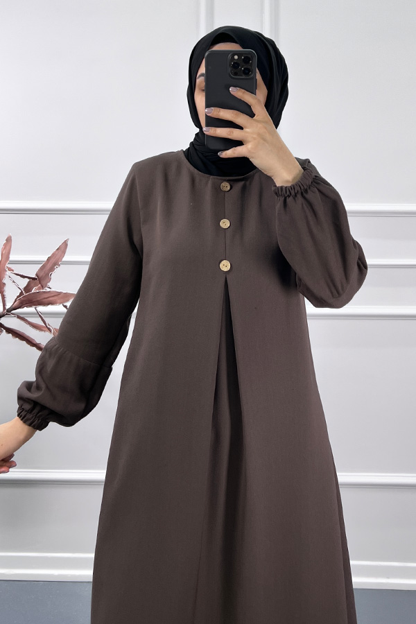 Uzun Tesettür İkili Takım - Kahverengi