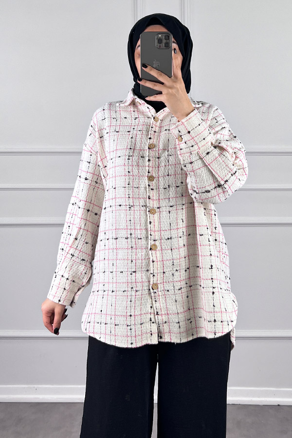 Arkası Uzun Tüvit Gömlek - Beyaz