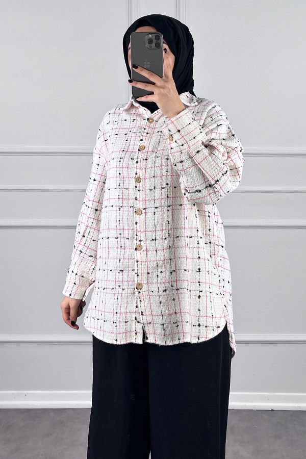 Arkası Uzun Tüvit Gömlek - Beyaz