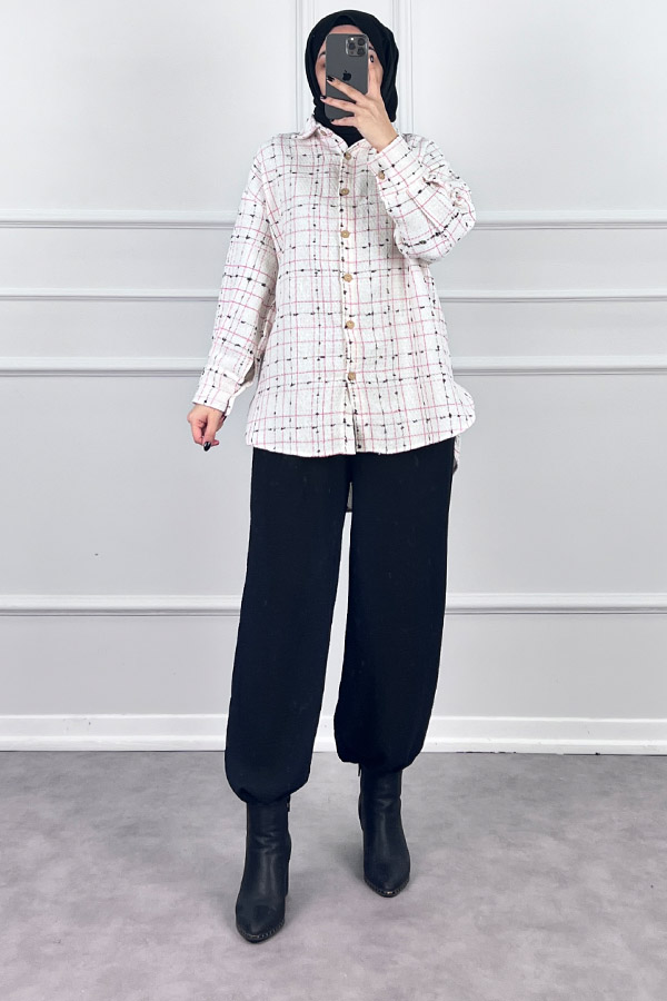 Arkası Uzun Tüvit Gömlek - Beyaz